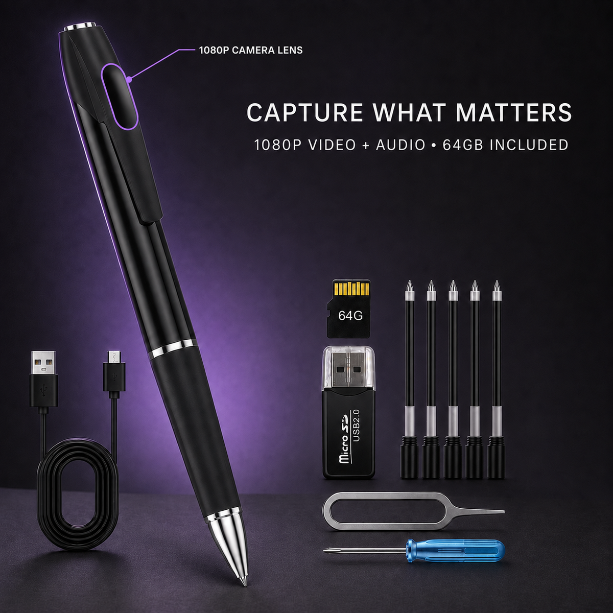 LTKUXS 1080P Video & Audio Recording Pen Kit
