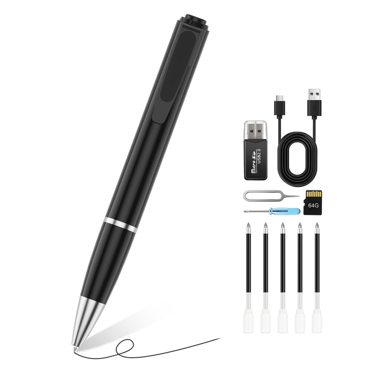 Bolígrafo con cámara corporal de 64G 1080P HD H5 - Bolígrafo espía oculto portátil
