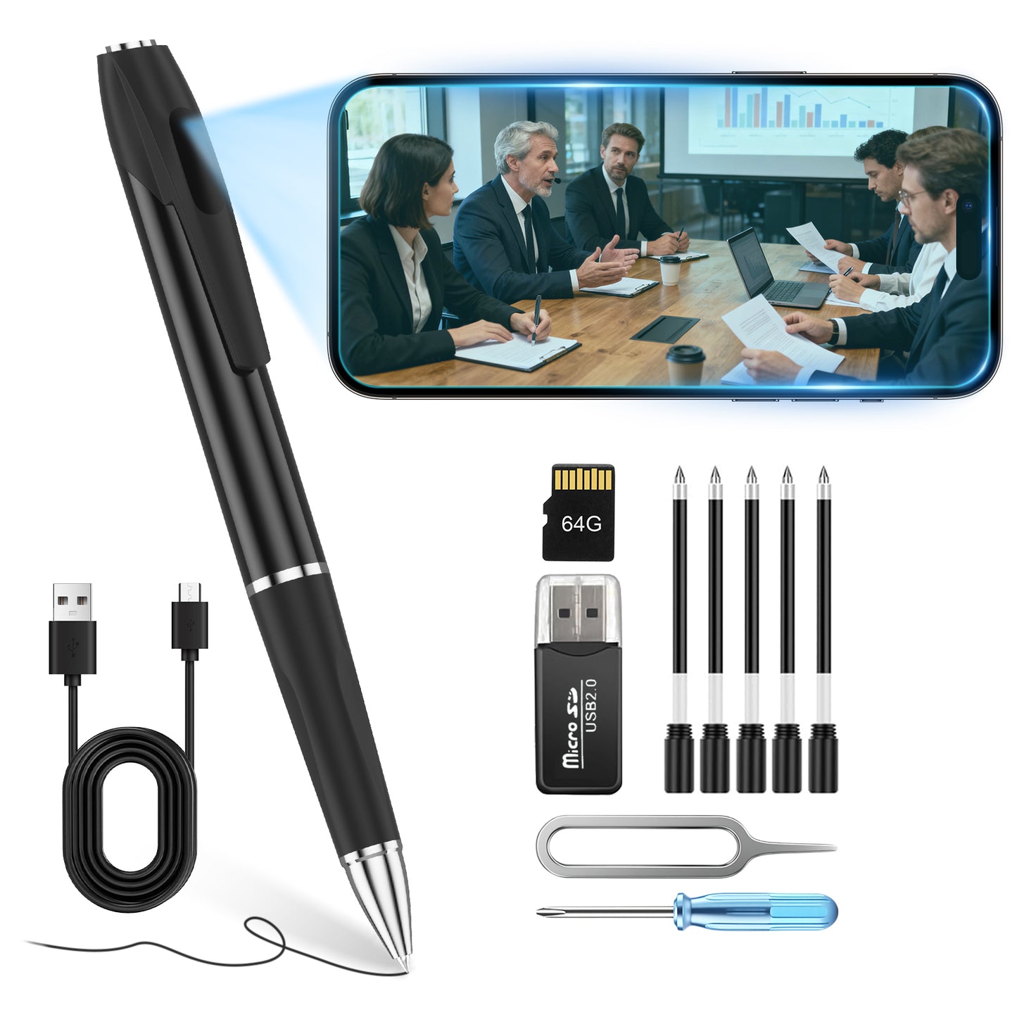Mini Camera Pen 1080P Full HD Video Recorder with 64GB Card