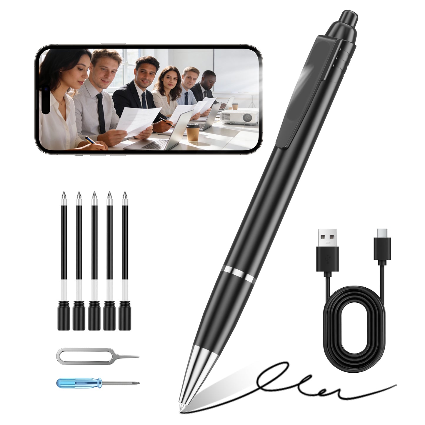 Cámara corporal tipo bolígrafo HD 1080P de 64 GB H2 – Bolígrafo espía oculto portátil | LTKUXS