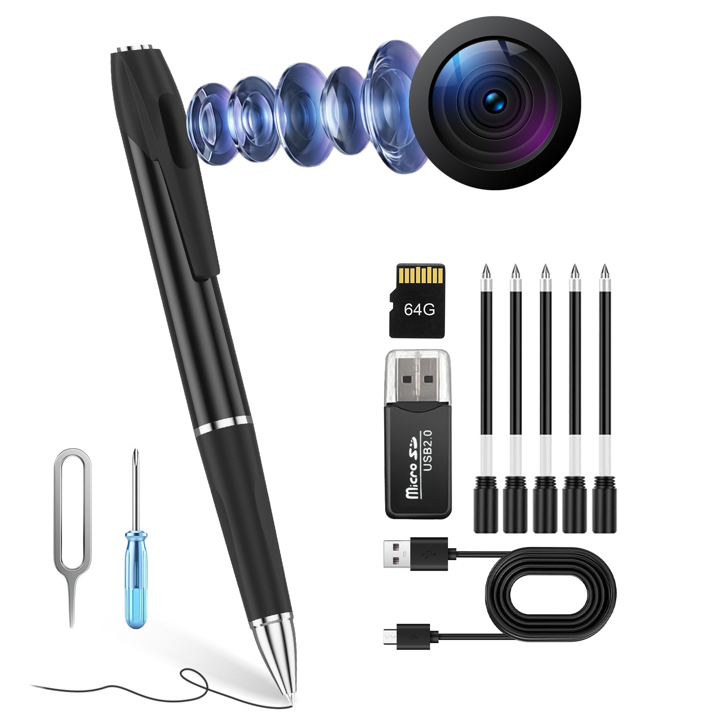 Mini Camera Pen 1080P Full HD Video Recorder with 64GB Card