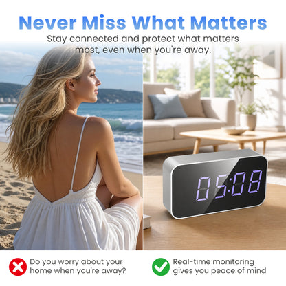 4K Smart Digital Clock Camera with Full-Color Night Vision, WiFi, Privacy Mode & Real-Time Home Monitoring