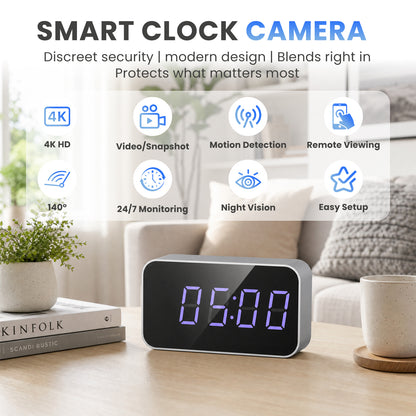 4K Smart Digital Clock Camera with Full-Color Night Vision, WiFi, Privacy Mode & Real-Time Home Monitoring