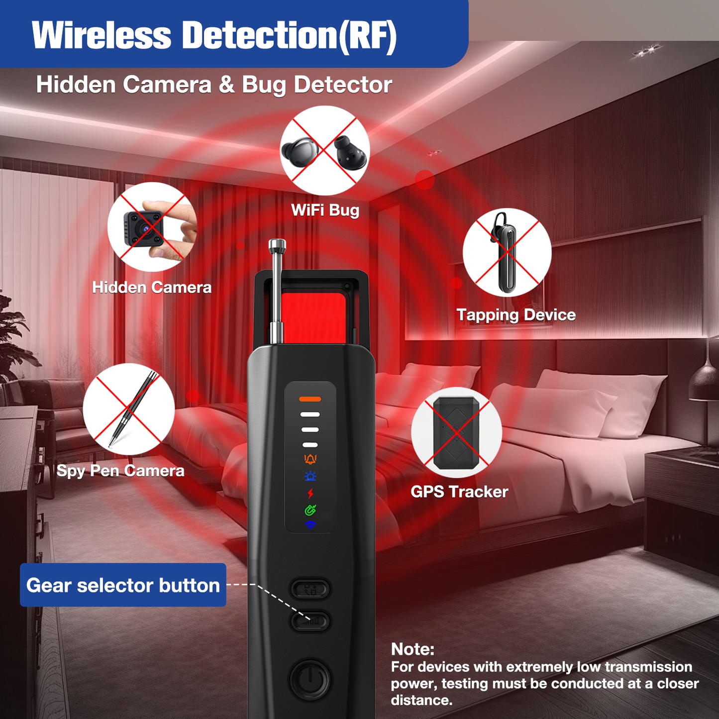 Detector de cámaras ocultas RF y micrófonos espía - Escáner avanzado de señales inalámbricas para protección de la privacidad (T09)