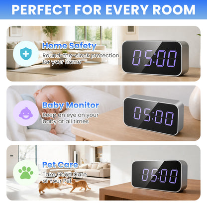4K Smart Digital Clock Camera with Full-Color Night Vision, WiFi, Privacy Mode & Real-Time Home Monitoring
