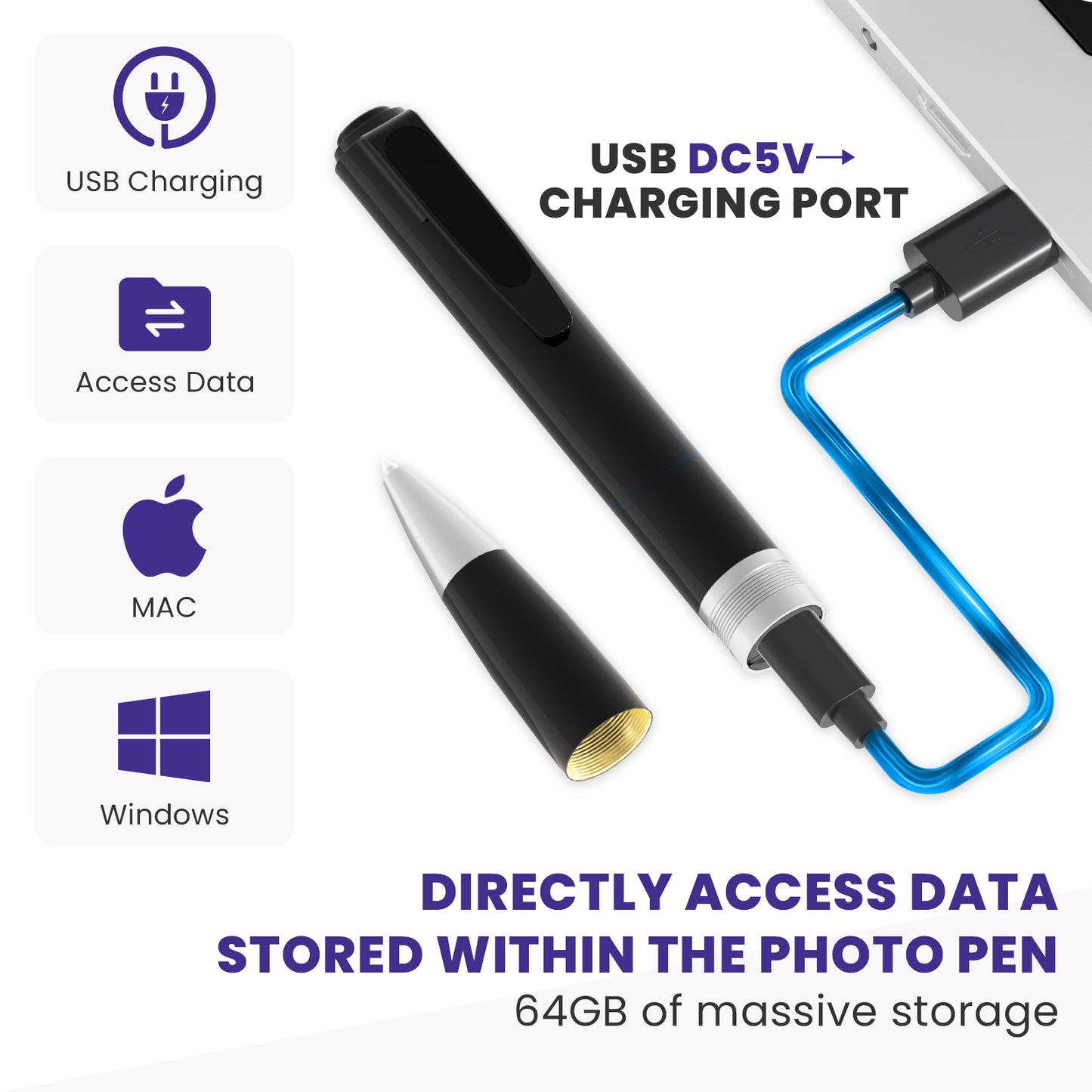 Bolígrafo con cámara corporal de 64G 1080P HD H5 - Bolígrafo espía oculto portátil