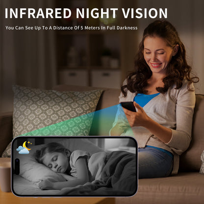 Mini cámara de seguridad WiFi 1080P – Gran angular de 130°, visión nocturna, alertas de movimiento y control remoto por aplicación (W08)