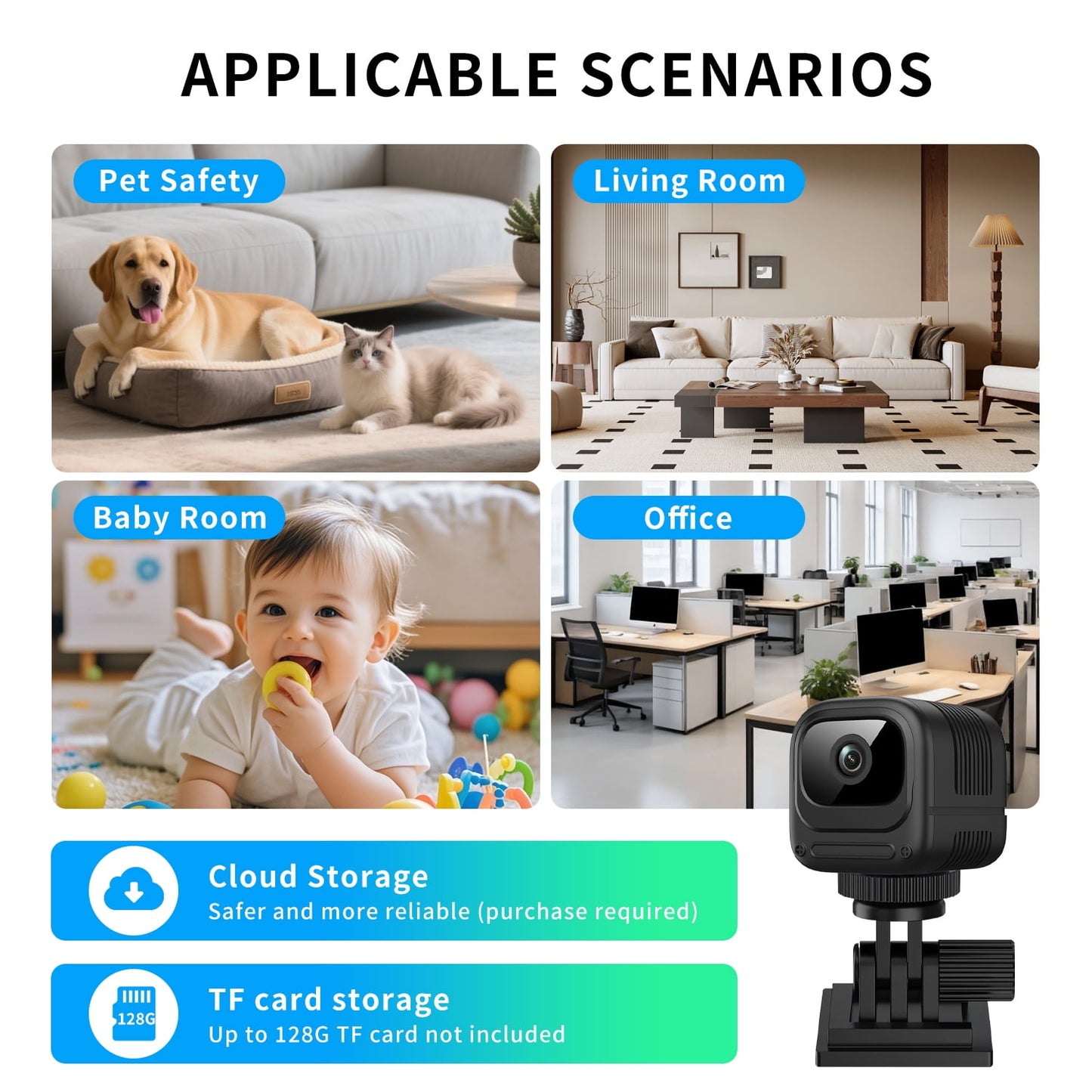 Mini cámara de seguridad WiFi 1080P – Gran angular de 130°, visión nocturna, alertas de movimiento y control remoto por aplicación (W08)