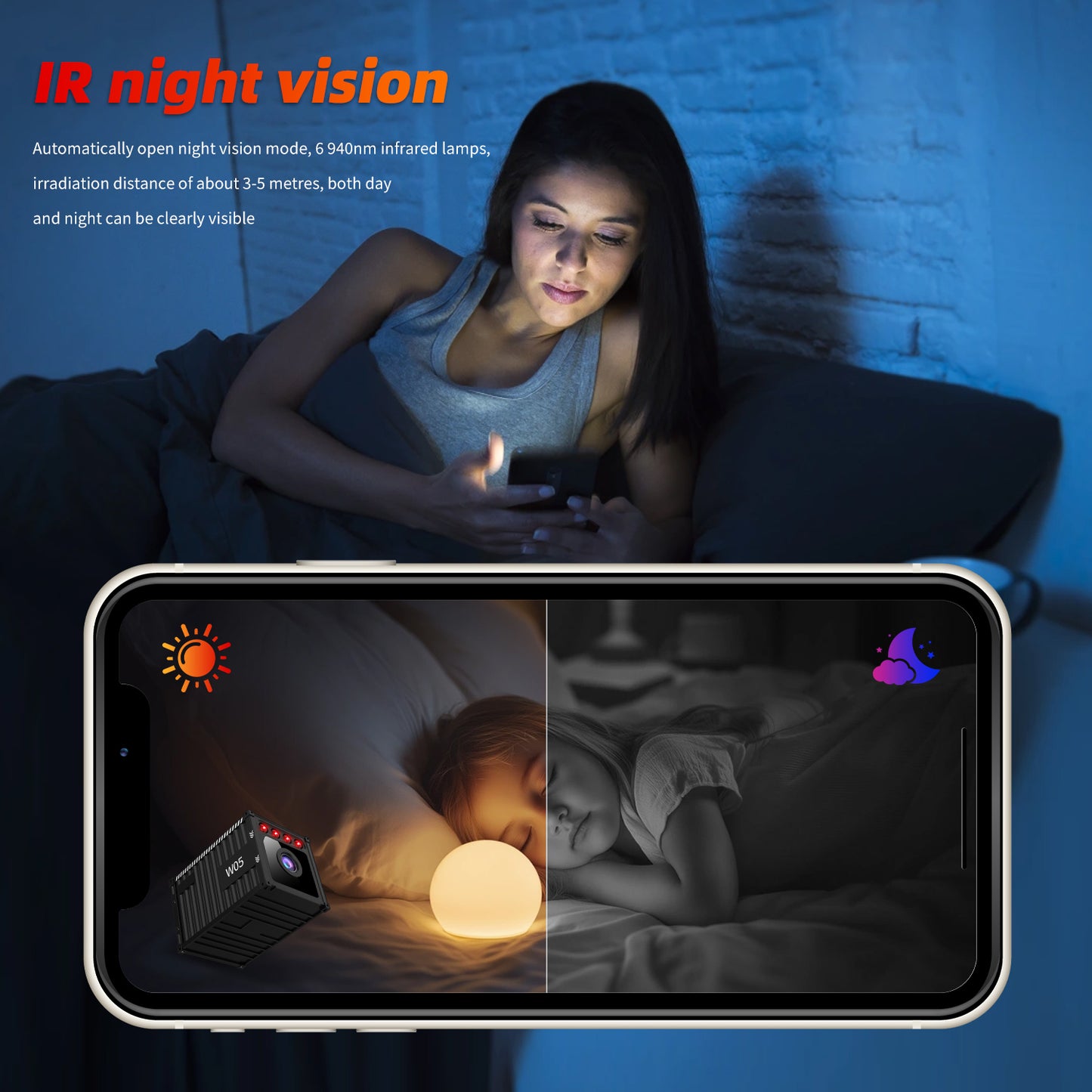 Cámara de seguridad inalámbrica W05 1080P | Visión nocturna exterior e interior 360° | LTKUXS