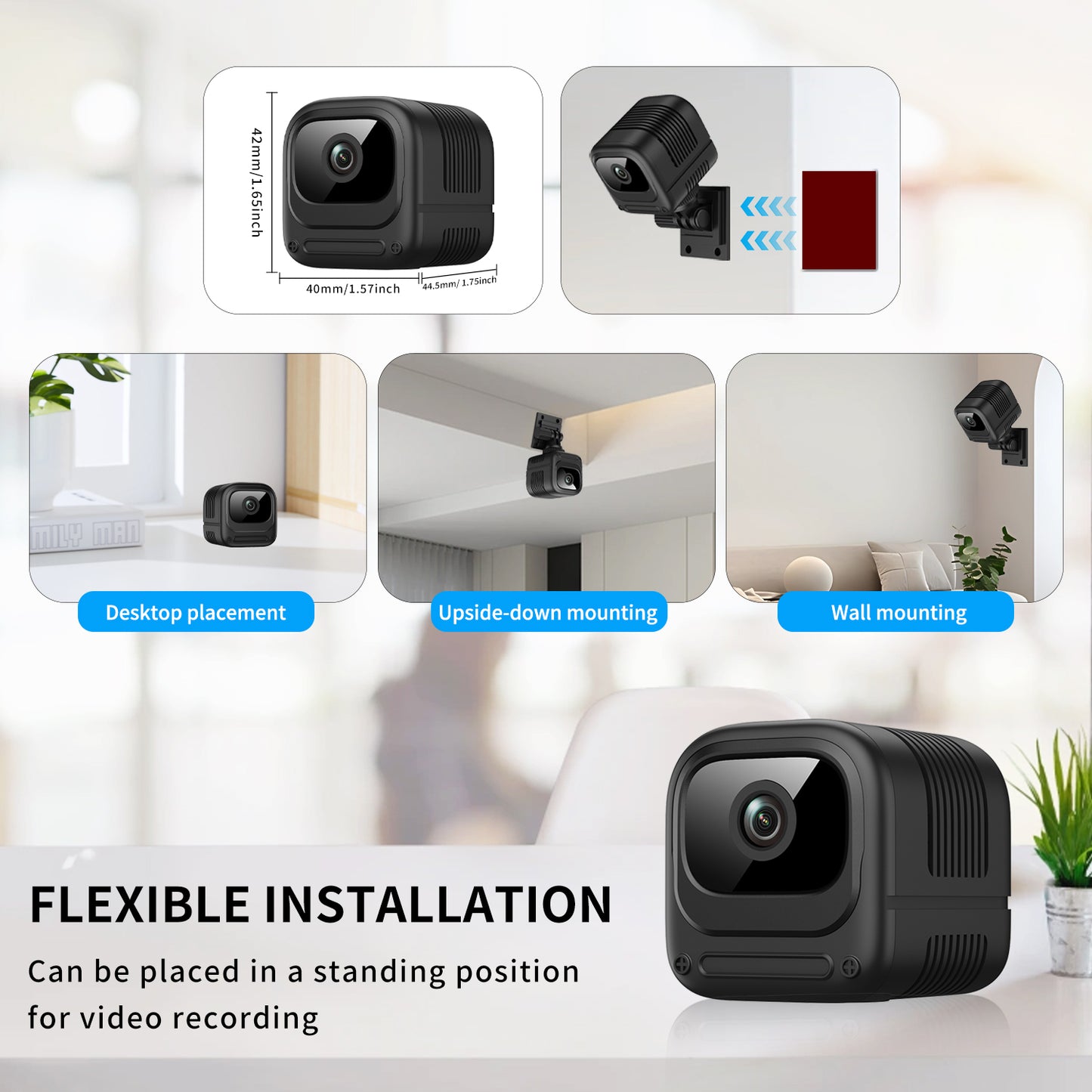 Mini cámara de seguridad WiFi 1080P – Gran angular de 130°, visión nocturna, alertas de movimiento y control remoto por aplicación (W08)