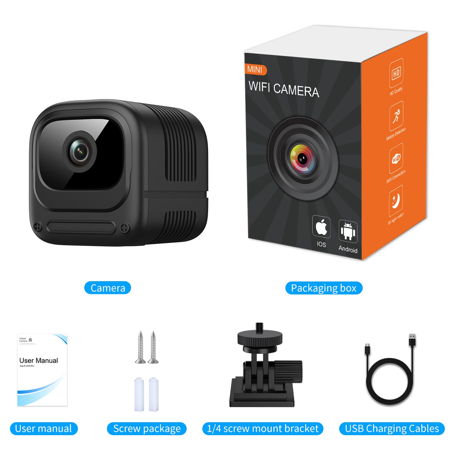 Mini cámara de seguridad WiFi 1080P – Gran angular de 130°, visión nocturna, alertas de movimiento y control remoto por aplicación (W08)