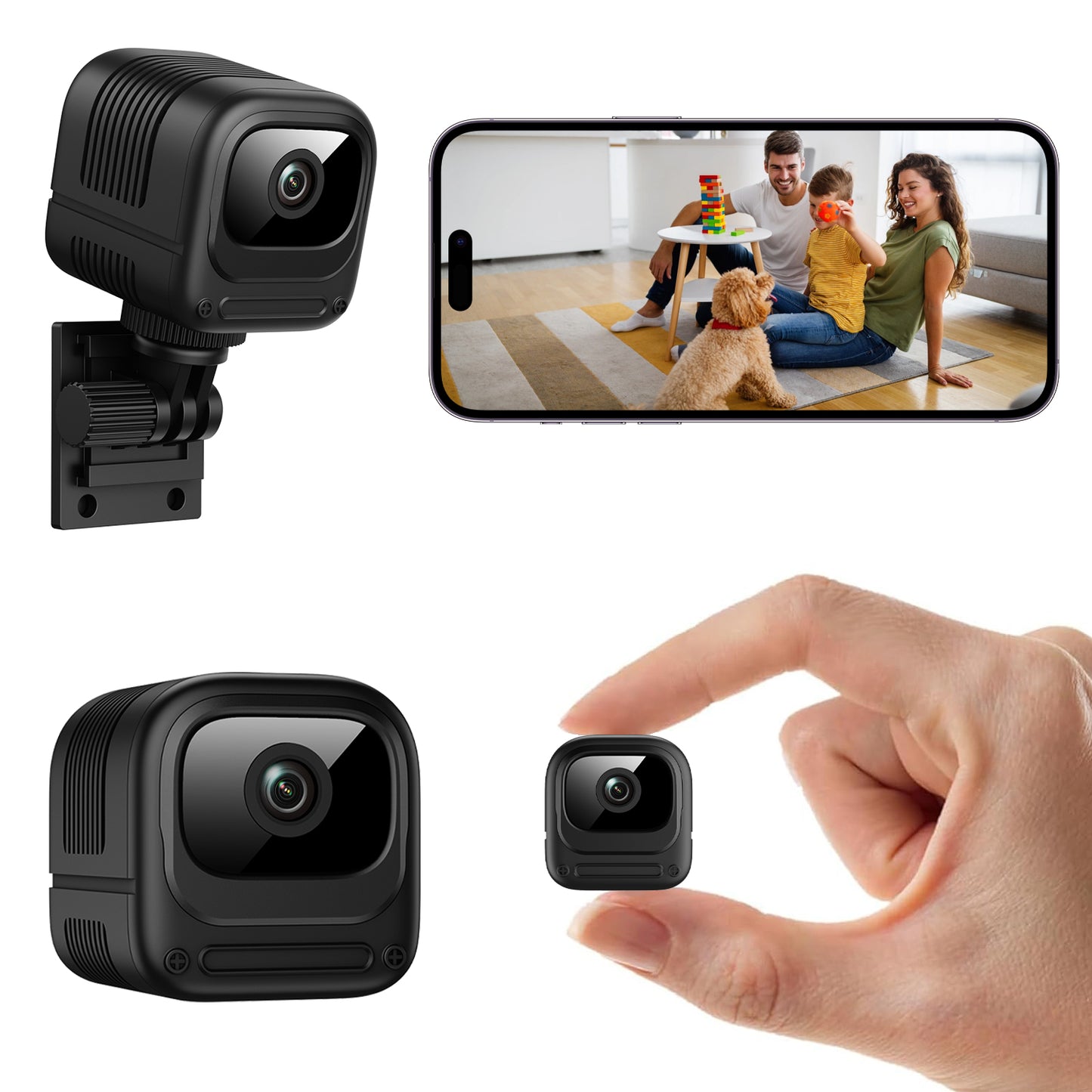 Mini cámara de seguridad WiFi 1080P – Gran angular de 130°, visión nocturna, alertas de movimiento y control remoto por aplicación (W08)