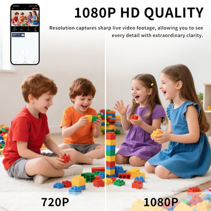 Mini cámara de seguridad WiFi 1080P – Gran angular de 130°, visión nocturna, alertas de movimiento y control remoto por aplicación (W08)