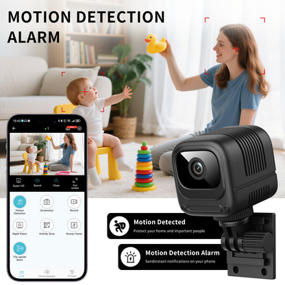Mini cámara de seguridad WiFi 1080P – Gran angular de 130°, visión nocturna, alertas de movimiento y control remoto por aplicación (W08)