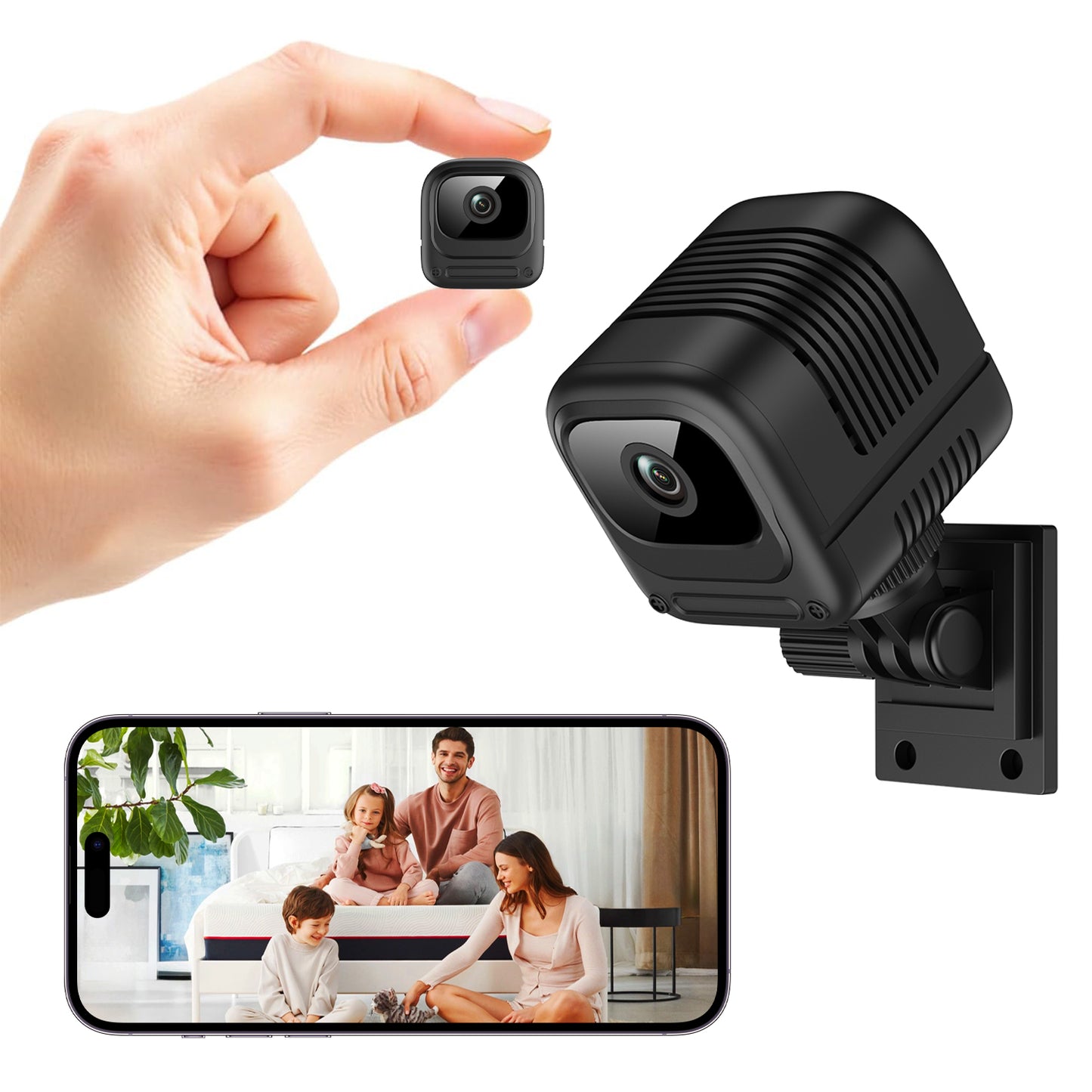 Mini cámara de seguridad WiFi 1080P – Gran angular de 130°, visión nocturna, alertas de movimiento y control remoto por aplicación (W08)