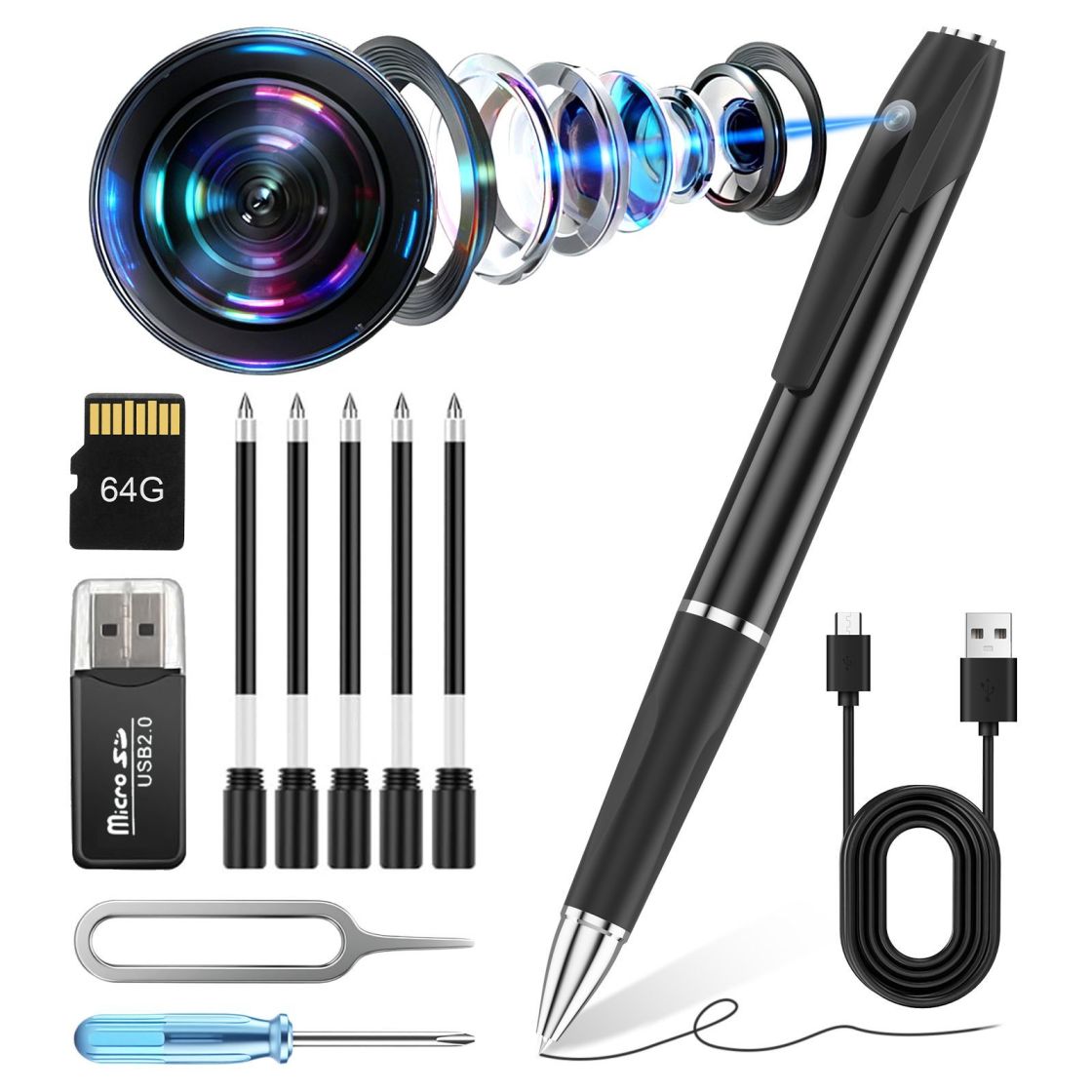 Mini Camera Pen 1080P Full HD Video Recorder with 64GB Card